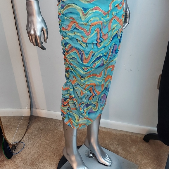 Wild Fable Wave Print Ruched Mesh Bodycon Dress - Picture 7 of 15